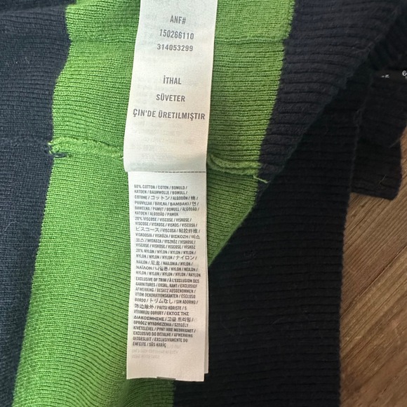 Abercrombie & Fitch Striped Cardigan Sweater Olive Green Navy Blue Womens Size M - Picture 7 of 7